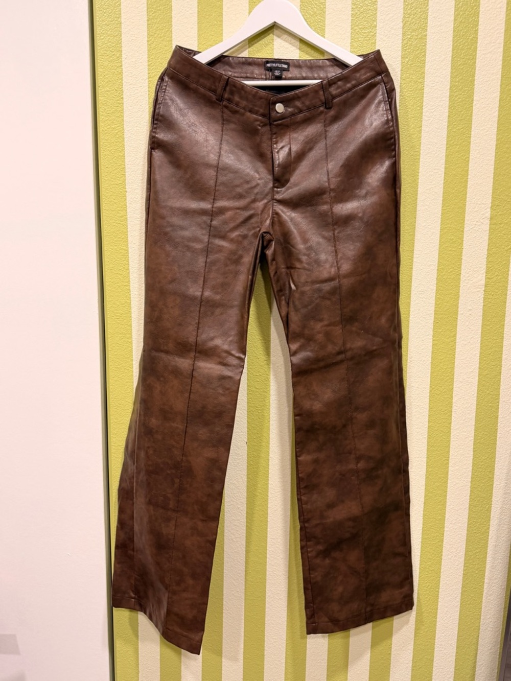 PrettyLittleThing Light Chocolate Faux Leather Flared Trousers